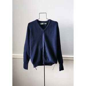 Club Fellow 100% Lamb Wool Sweater Mens XL Blue Pullover Elbow Patches